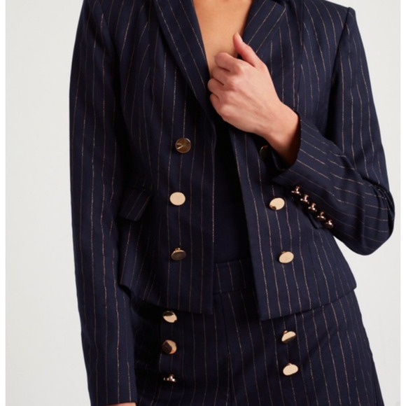 Choosy Sawyer Navy Blue Blazer with Gold Pin Strips NWT Size 2 - Picture 4 of 8